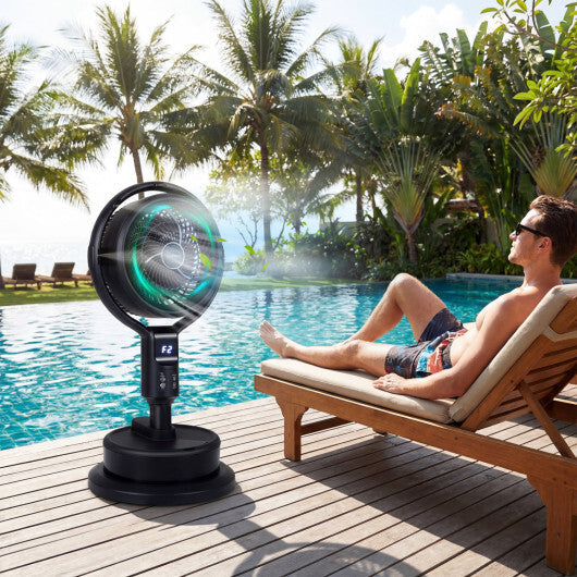 Misting Pedestal Fan Air Circulator with 90? Auto Oscillation Floor Standing Fan with 8 Speeds-White