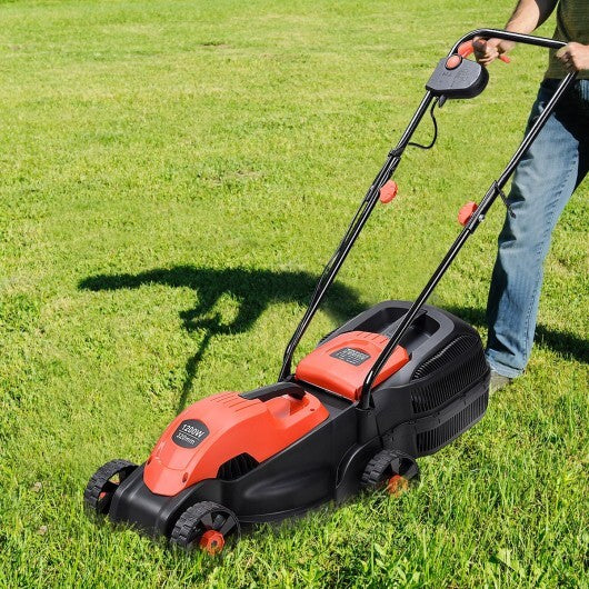 13 Inch Electric Push Lawn Corded Mower with Grass Bag-Red - Color: Red