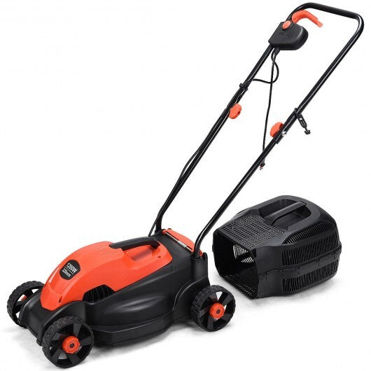 13 Inch Electric Push Lawn Corded Mower with Grass Bag-Red - Color: Red