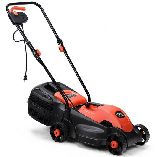 13 Inch Electric Push Lawn Corded Mower with Grass Bag-Green