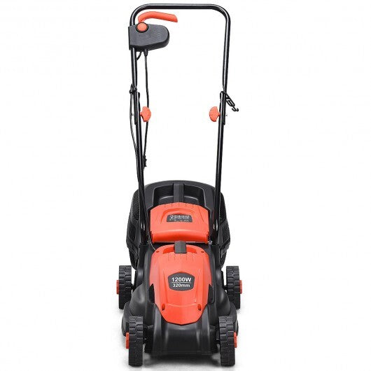 13 Inch Electric Push Lawn Corded Mower with Grass Bag-Green