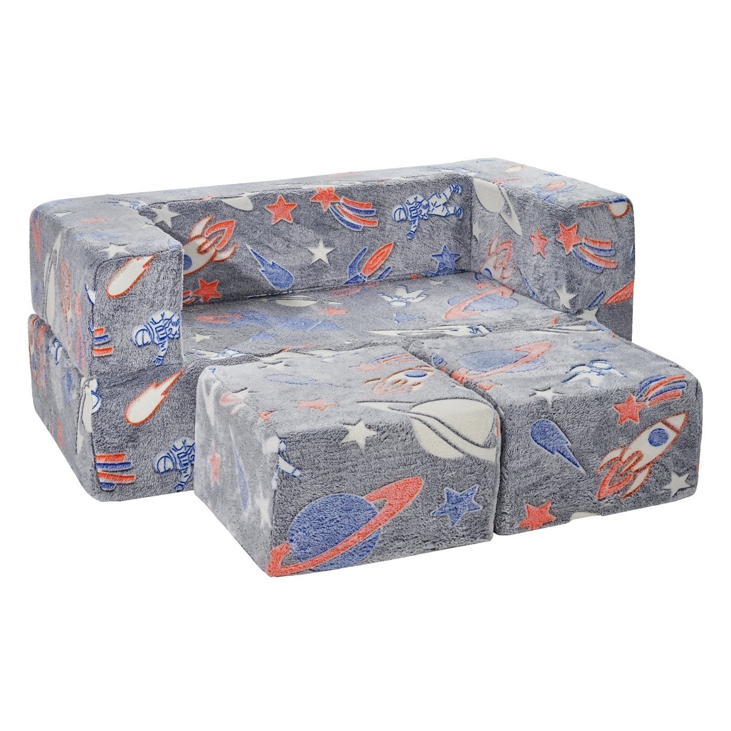 Kids Couch, 4Pcs Toddler Couch Sofa Bed, Kids Chair Seat Playroom Furniture, Child Sectional Sofa with Removable Cover for Kids Girls & Boys, Dark Grey
