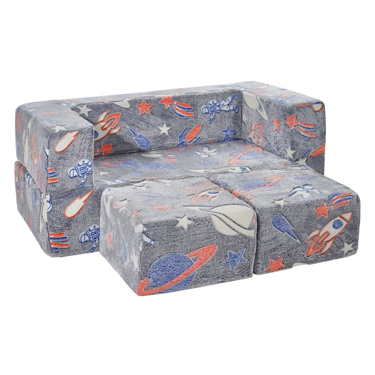 Kids Couch, 4Pcs Toddler Couch Sofa Bed, Kids Chair Seat Playroom Furniture, Child Sectional Sofa with Removable Cover for Kids Girls & Boys, Dark Grey