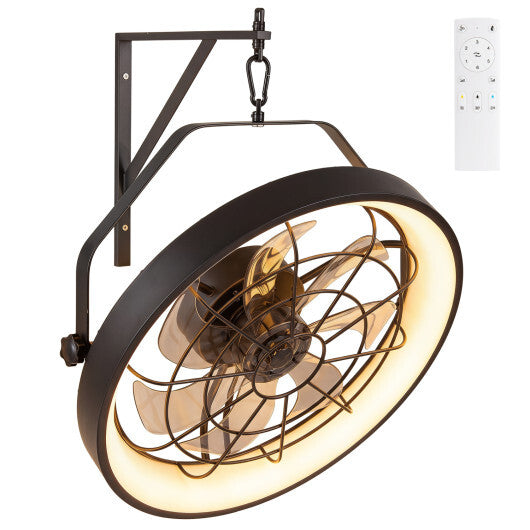 20" Wall Mounted Fan with 3CCT Dimmable LED Light and Timer-Black