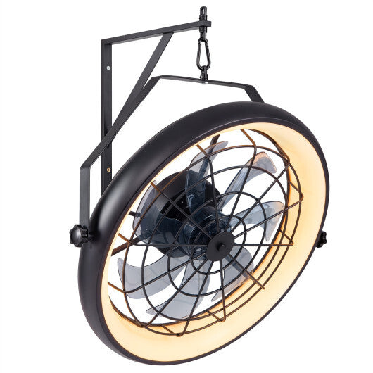 20" Wall Mounted Fan with Dimmable LED Light and 6 Wind Speeds-Black
