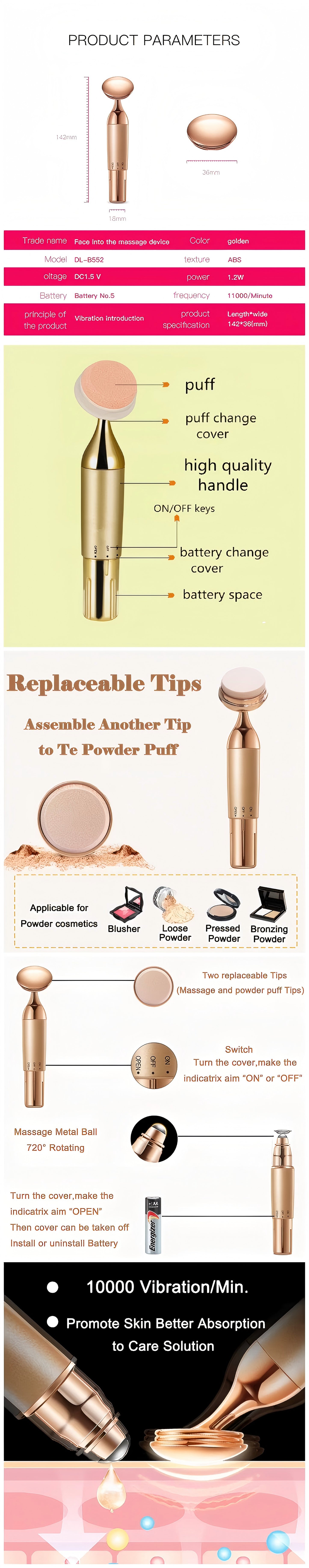 3D Vibrating Makeup Sponge - Electric Foundation Blender, Rechargeable & Waterproof - For Flawless Liquid & Powder Application