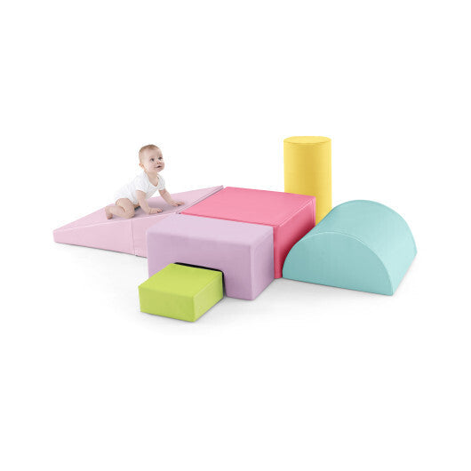 6 Pieces Foam Climbing Blocks Indoor Climb and Crawl Activity Playset with Rectangles-Orange