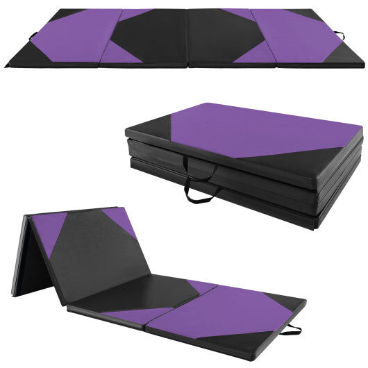 10 Feet x 4 Feet x 2 Inch Folding Exercise Mat with Hook and Loop Fasteners-Blue