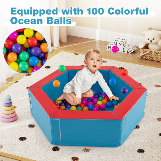 3-Piece Baby Foam Climbing Blocks Climb and Crawl Set with 100 Ocean Balls-Blue