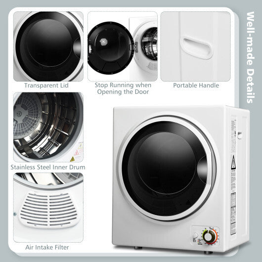 1.5 Cu .ft Compact Clothes Dryer with with Stainless Steel Wall Mount