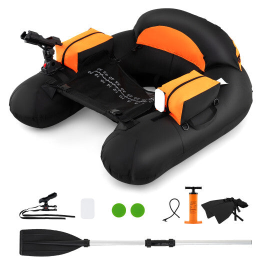 Inflatable Float Tube with Adjustable Fishing Rod Holder and Fish Hook Stator-Green