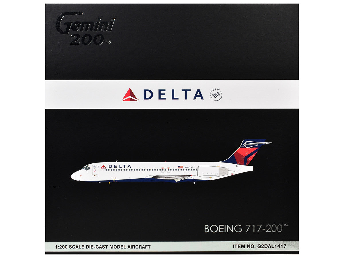 Boeing 717-200 Commercial Aircraft "Delta Air Lines" (N947AT) White with Blue and Red Tail "Gemini 200" Series 1/200 Diecast Model by GeminiJets