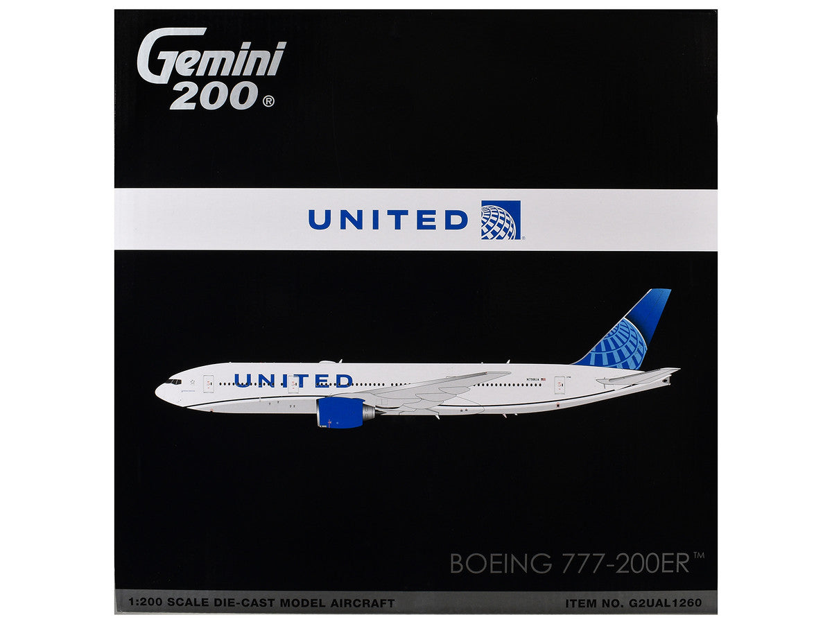 Boeing 777-200ER Commercial Aircraft "United Airlines" (N798UA) White with Blue Tail "Gemini 200" Series 1/200 Diecast Model by GeminiJets