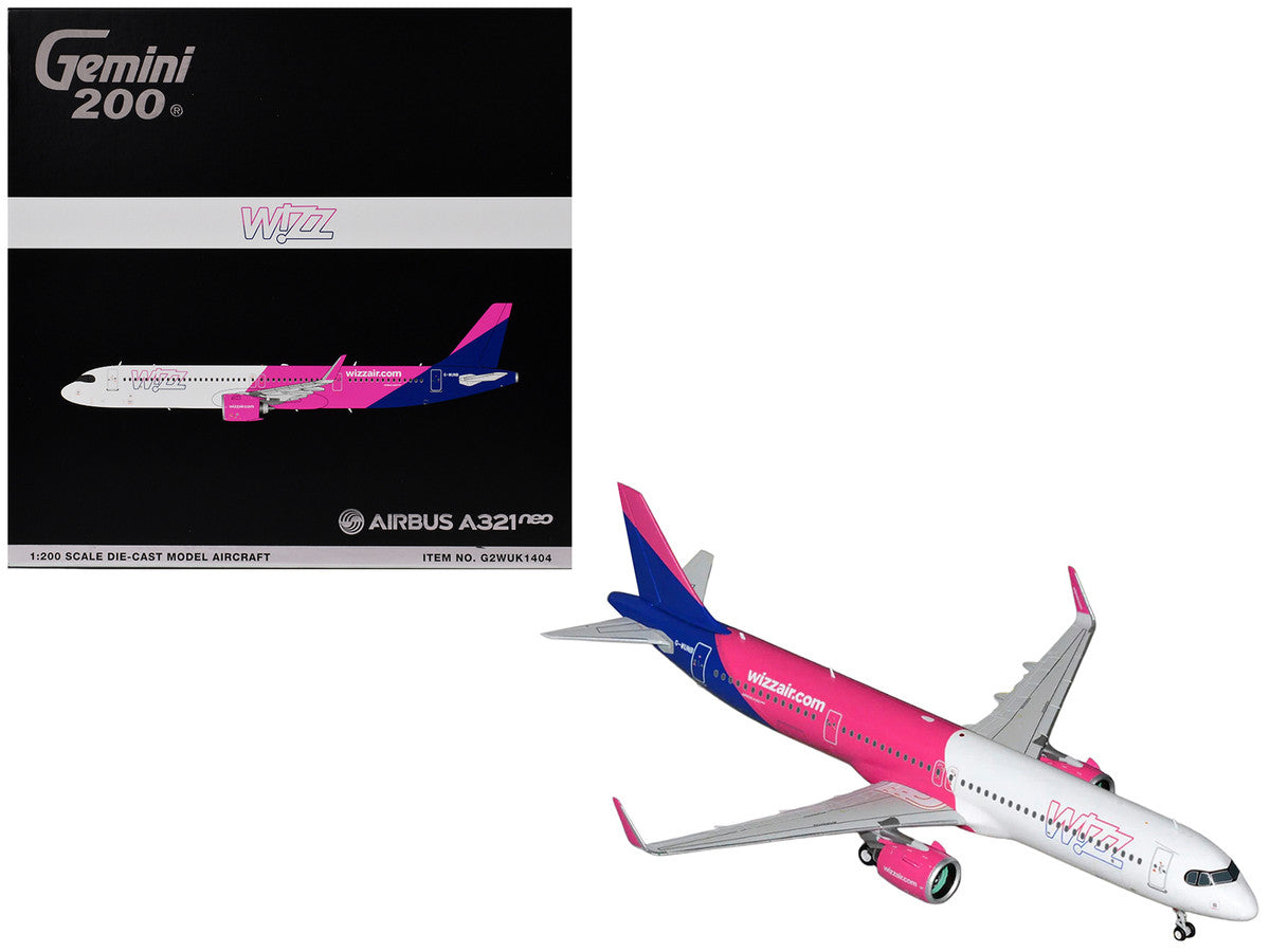 Airbus A321neo Commercial Aircraft "Wizz Air" (G-WUNB) White and Pink with Purple Tail "Gemini 200" Series 1/200 Diecast Model by GeminiJets