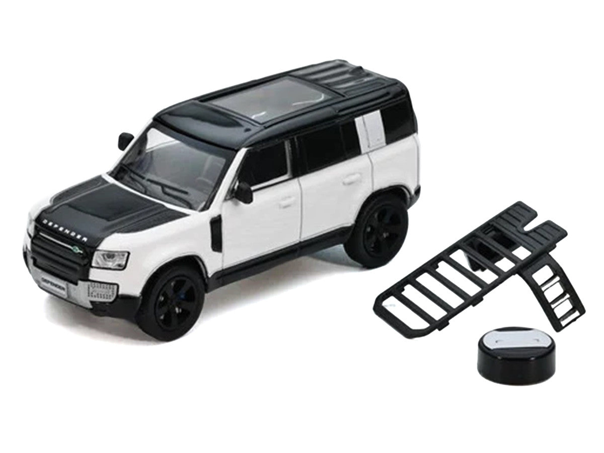 Land Rover Defender 110 White Metallic with Black Top and Roof Rack 1/64 Diecast Model Car by GCD x Enchery