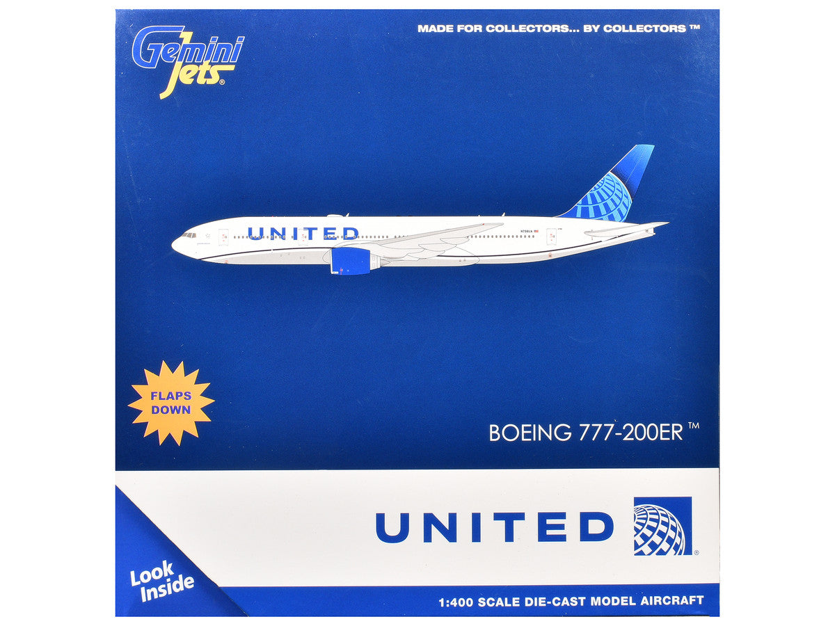 Boeing 777-200ER Commercial Aircraft with Flaps Down "United Airlines" (N798UA) White with Blue Tail 1/400 Diecast Model Airplane by GeminiJets