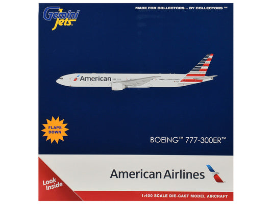 Boeing 777-300ER Commercial Aircraft with Flaps Down "American Airlines" (N722AN) Gray with Striped Tail 1/400 Diecast Model by GeminiJets