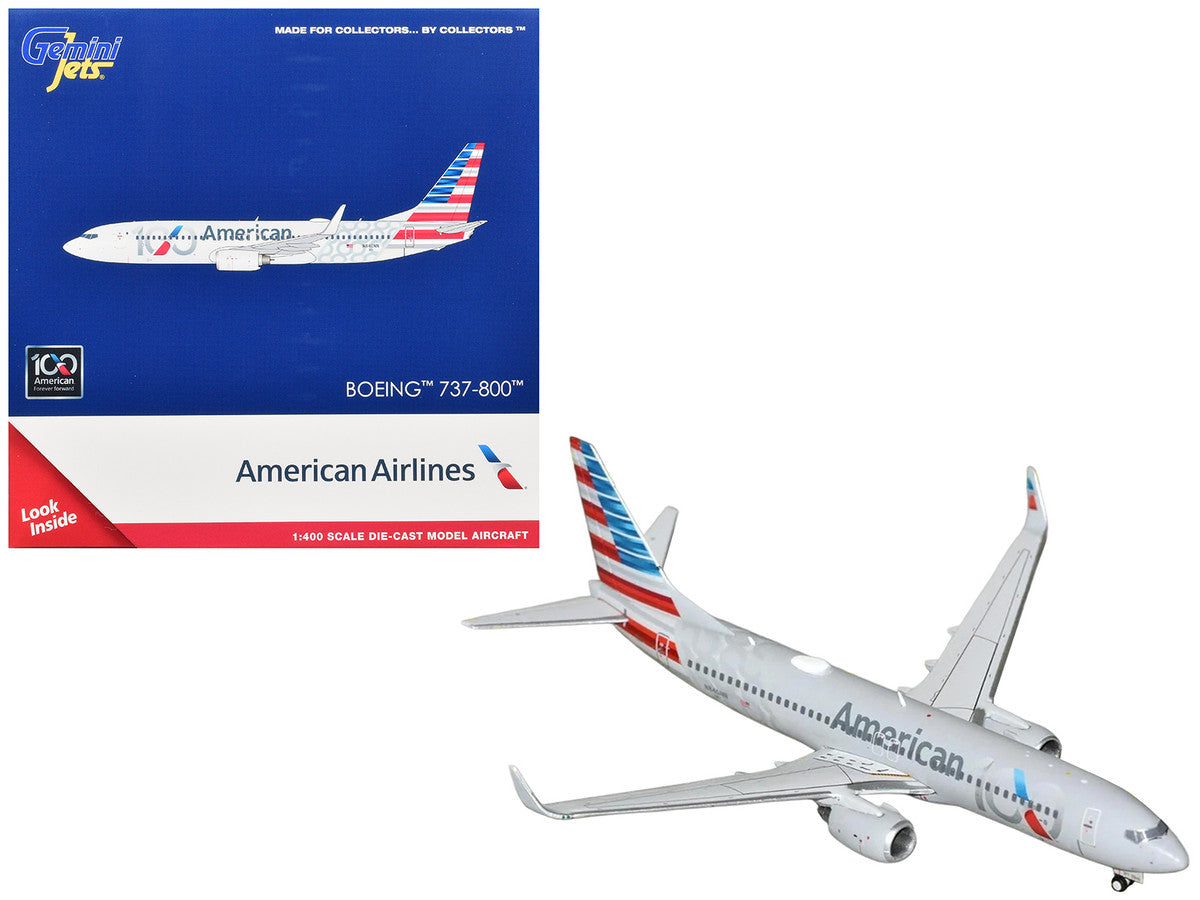 Boeing 737-800 Commercial Aircraft "American Airlines 100th Anniversary 2026" (N840NN) Gray with Tail Stripes 1/400 Diecast Model Airplane by GeminiJets
