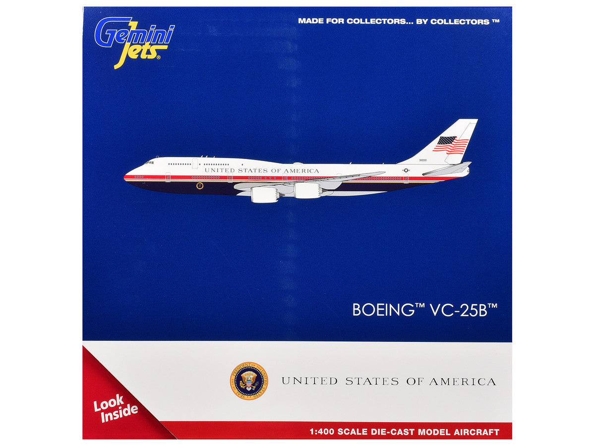 Boeing VC-25B Transport Aircraft "Air Force One - United States of America" (31000) White and Blue with Red Stripes 1/400 Diecast Model Airplane by GeminiJets