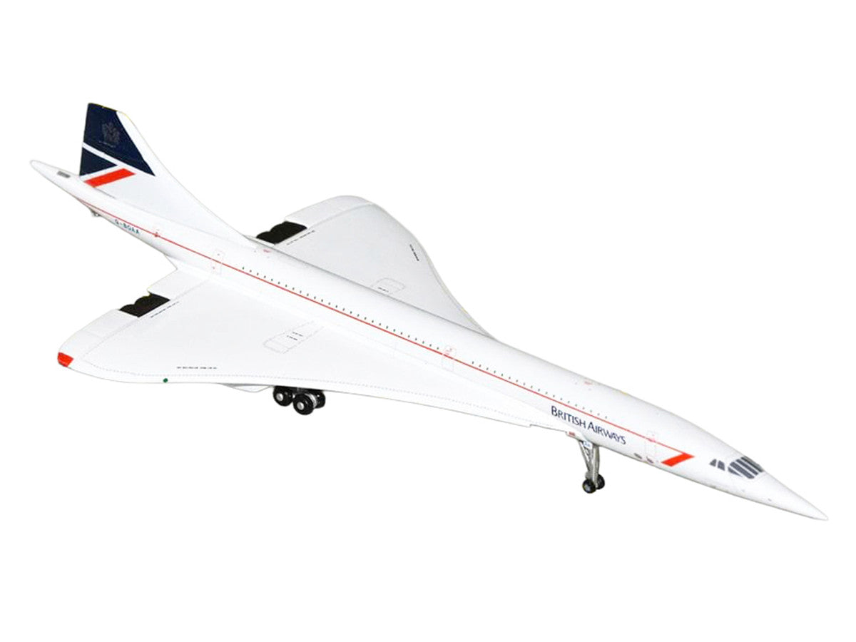 BAC/Aerospatiale Concorde Commercial Aircraft "British Airways" (G-BOAA) White with Red Stripes and Blue Tail 1/400 Diecast Model Airplane by GeminiJets