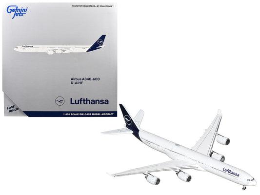 Airbus A340-600 Commercial Aircraft "Lufthansa" (D-AIHF) White with Dark Blue Tail 1/400 Diecast Model Airplane by GeminiJets
