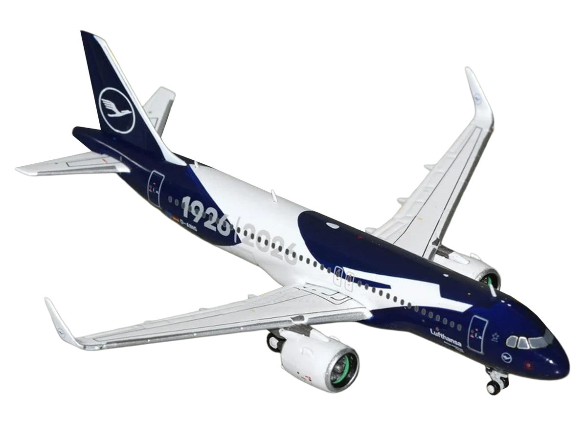 Airbus A320neo Commercial Aircraft "Lufthansa 100th Anniversary" (D-AING) White and Dark Blue 1/400 Diecast Model Airplane by GeminiJets