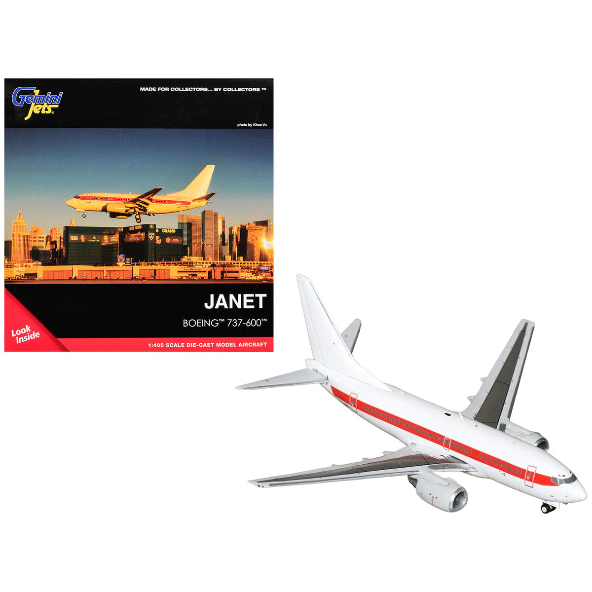 Boeing 737-600 Transport Aircraft "EG&G - Janet Airlines" (N319BD) White with Red Stripes 1/400 Diecast Model Airplane by GeminiJets