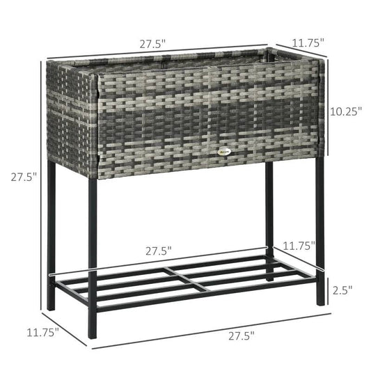 Grey Modern PE Rattan Wicker Raised Garden Bed Elevated Planter Box