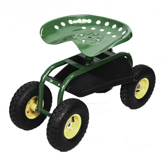 Red/Green Garden Cart Rolling Work Seat With Heavy Duty Tool Tray Gardening Planting-Green - Color: Green