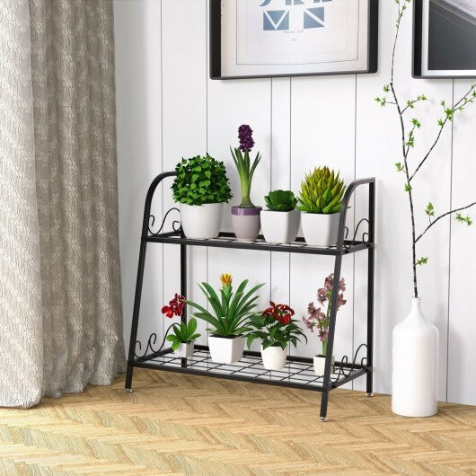 2-tier Patio Metal Plant Stand - Color: Black - Size: 2-Tier