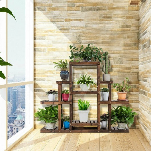 6-Tier Flower Wood Stand Plant Display Rack Storage Shelf - Color: Brown - Size: 6-Tier
