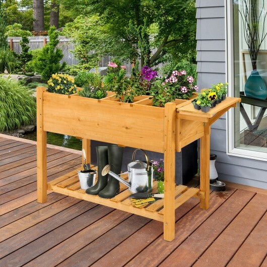 Elevated Planter Box Kit with 8 Grids and Folding Tabletop - Color: Natural