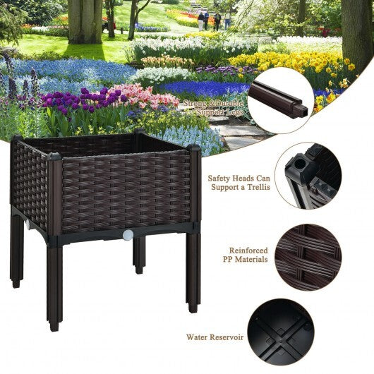 2 Set Elevated Plastic Raised Garden Bed Planter Kit for Flower Vegetable Grow-Brown - Color: Brown