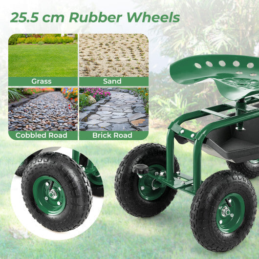 4-Wheel Rolling Garden Cart Work Seat-Blue