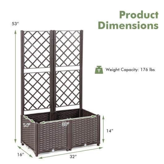 PE Rattan Raised Garden Bed with Trellis Planter Box for Climbing Plants-Brown - Color: Brown