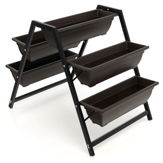 3-Tier Vertical Raised Garden Bed with 5 Plant Boxes - Color: Brown