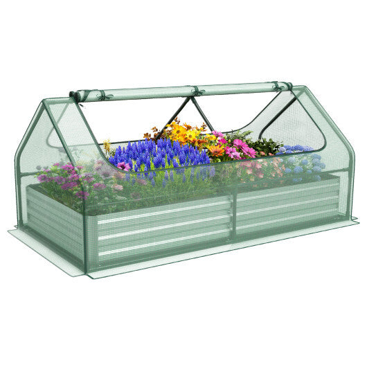 6 x 3 x 3 Feet Galvanized Raised Garden Bed with Greenhouse-Silver