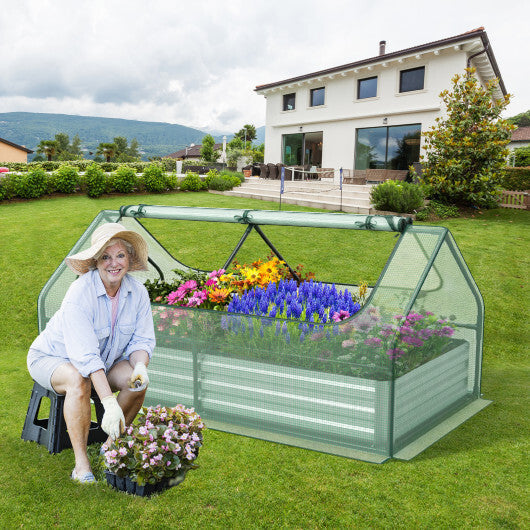 6 x 3 x 3 Feet Galvanized Raised Garden Bed with Greenhouse-Silver