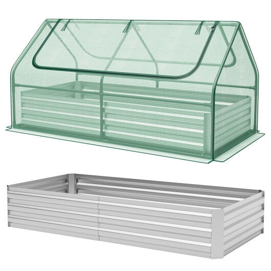 6 x 3 x 3 Feet Galvanized Raised Garden Bed with Greenhouse-Silver