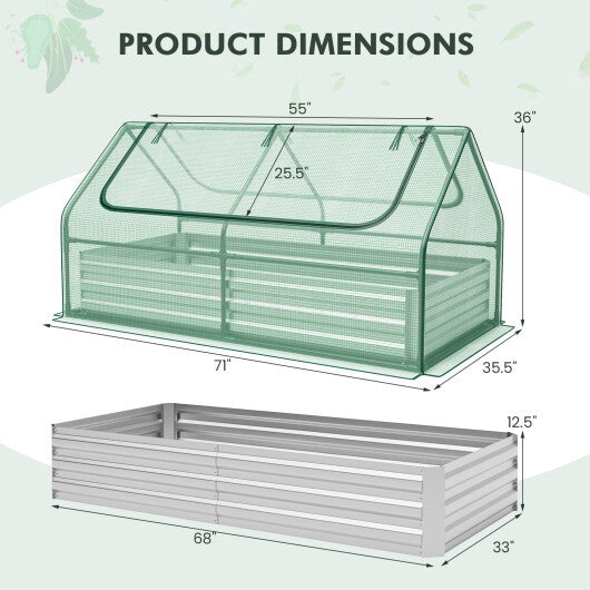 6 x 3 x 3 Feet Galvanized Raised Garden Bed with Greenhouse-Silver