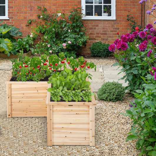 24 Inch L-Shaped Wooden Raised Garden Bed with Open-Ended Base-Natural