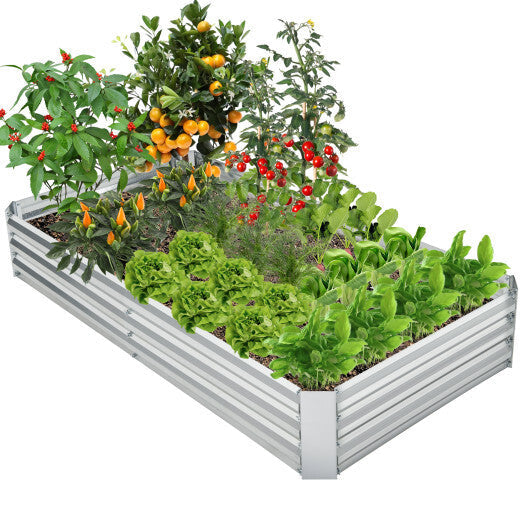 Metal Galvanized Raised Garden Bed with Open-Ended Base-6 x 3 ft - Color: Silver - Size: 6 x 3 ft