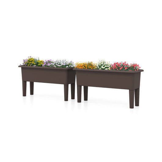 2 PCS Raised Garden Beds Self-Watering Planter Box with Detachable Legs and Drainage Hole-White