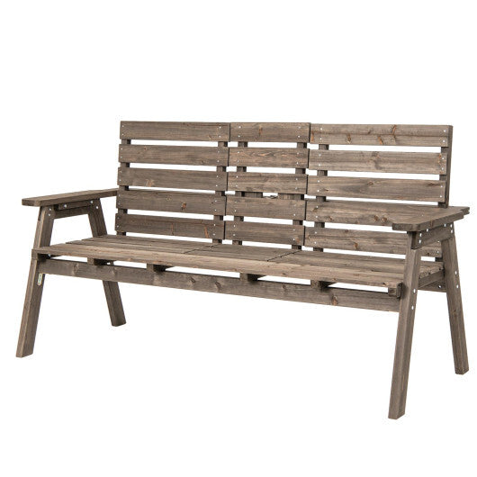 Outdoor Fir Wood Bench with Foldable Middle Table-Natural