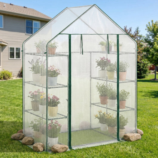 Portable Walk-in Greenhouse with 3 Tiers and 6 Shelves-White