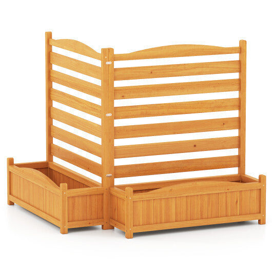 2-Panel Freestanding Outdoor Wood Privacy Screen-Yellow