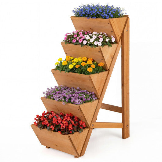 5-tier Vertical Raised Garden Bed Wood Elevated Planter Box with Legs-Orange