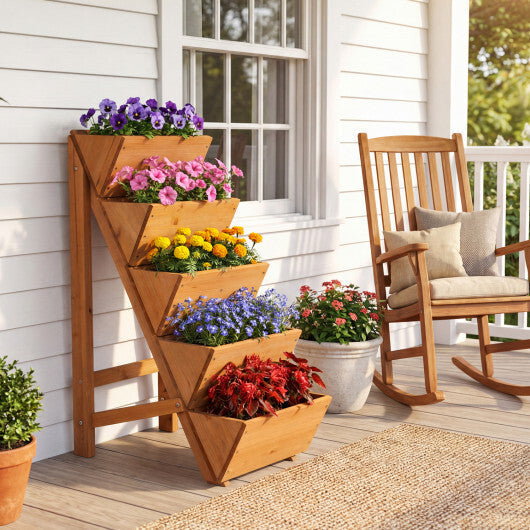 5-tier Vertical Raised Garden Bed Wood Elevated Planter Box with Legs-Orange