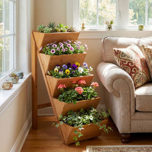 5-tier Vertical Raised Garden Bed Wood Elevated Planter Box with Legs-Orange