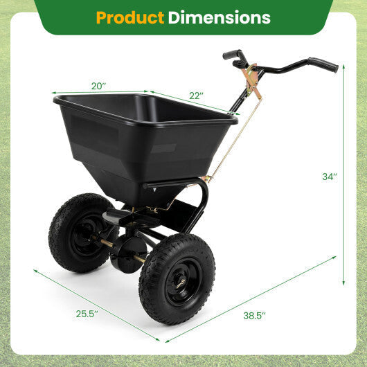 66 LBS Walk-Behind Broadcast Spreader with 13 Inch All-Terrain Tires-Black